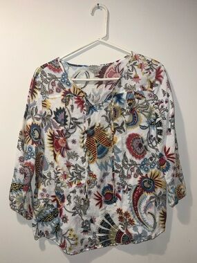 Hester & Orchard Med Multi-Color Floral Paisley Bohemian Linen Blend